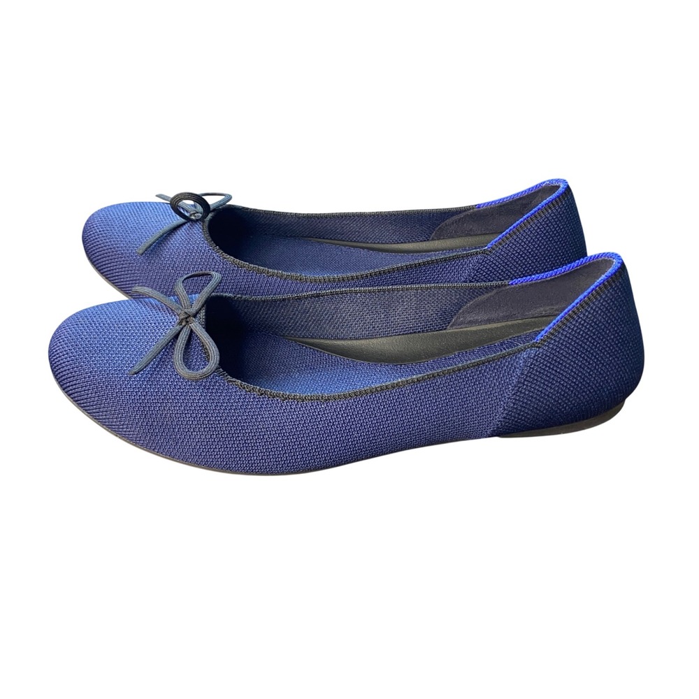 Rothys The Bow Flat Navy Blue Round Toe Knit Ballet Flats Womens Size 9 - Picture 6 of 11